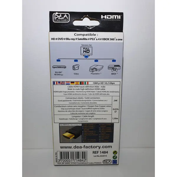 CABLE HDMI DEA FACTORY 1.5 M ROUGE - POUR XBOX 360&ONE, PS3&PS4 - NEUF SOUS BLISTER